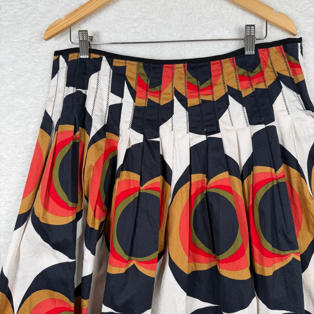 Becky & Max Skirt Womens 12 Multicolor Pleated‎ Retro Geometric Print Cotton - Picture 3 of 8